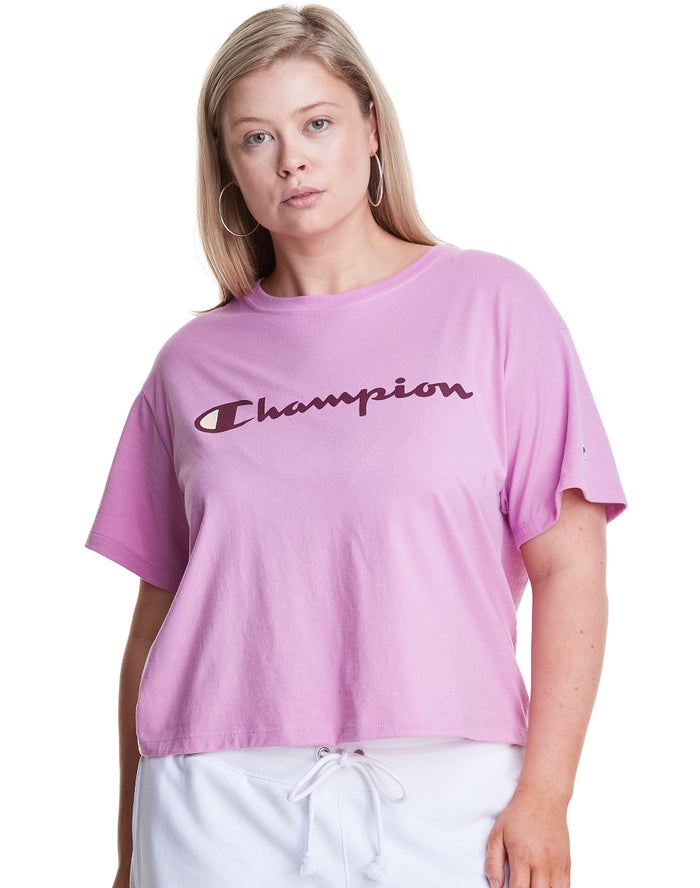 Champion Plus Cropped Script C Logo Kadın Tişört Pembe ( LVPIQD406 )